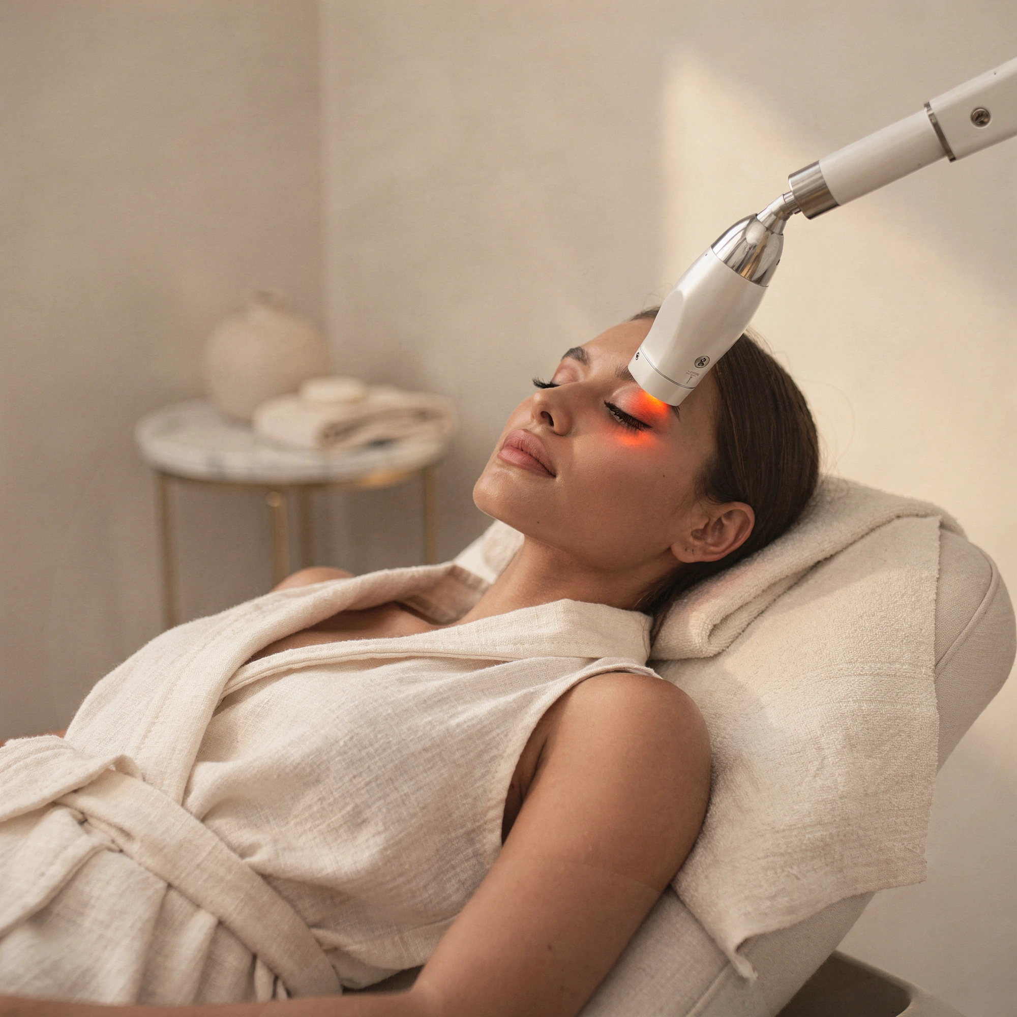 Patient receiving laser skin resurfacing treatment on face at Natural Beauty Fifth Avenue